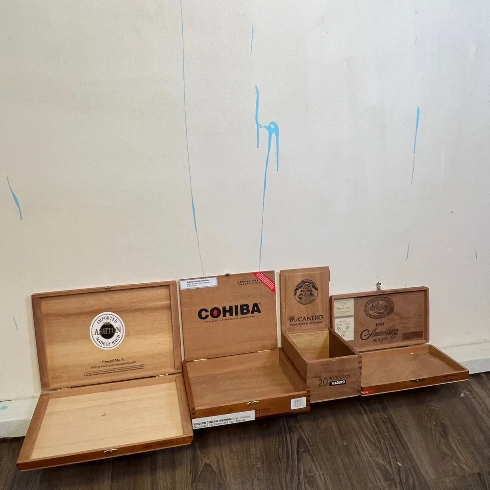 Vintage Wooden Cigar‎ Boxes Set of 4 Ashton Cohiba Bucanero Padron Empty Display